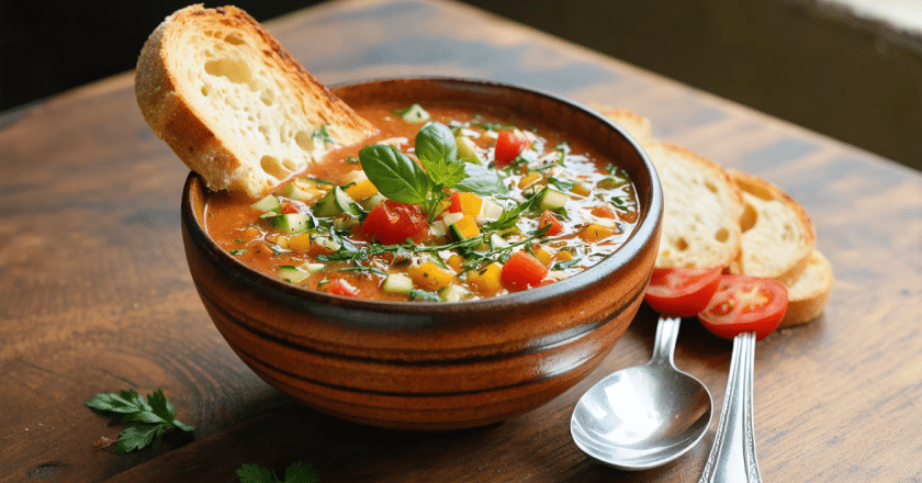 Gaspacho : soupe froide espagnole à base de légumes mixés