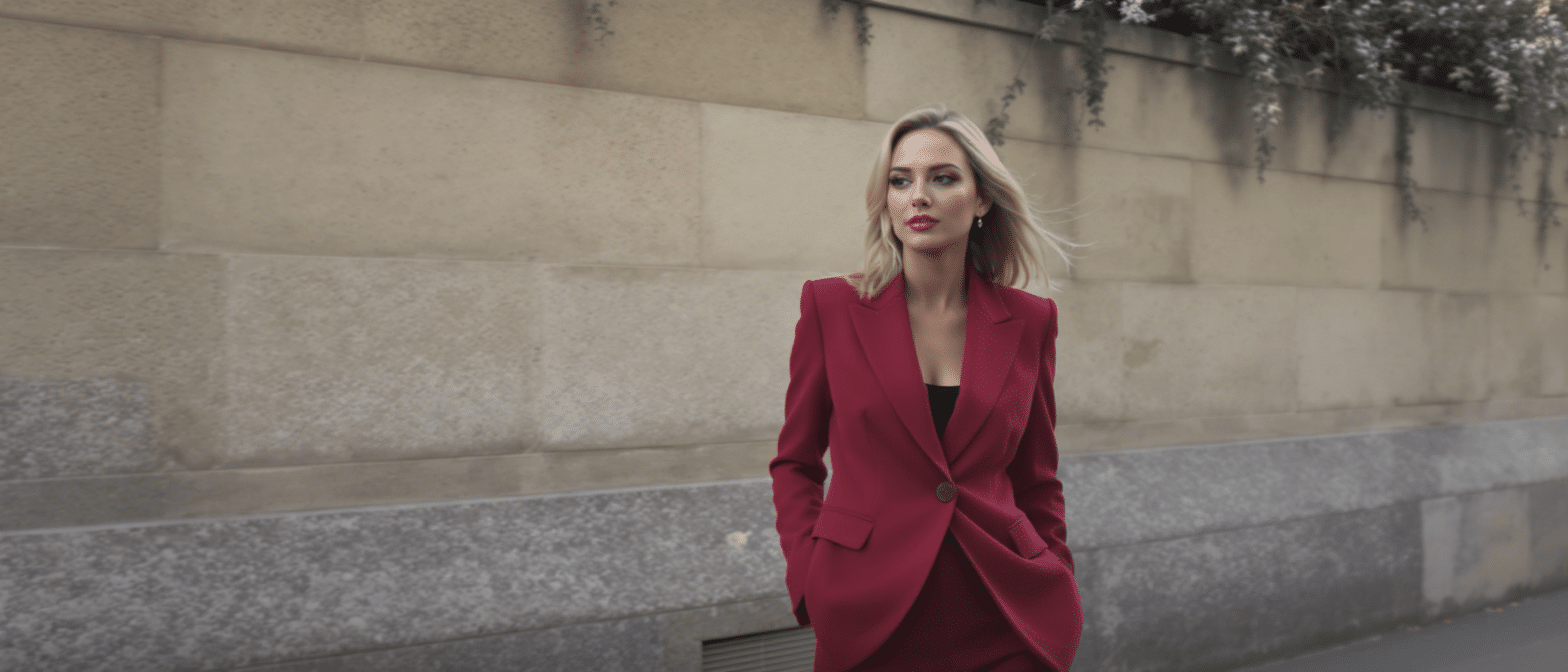 Virginie Efira magnifie la tendance du &laquo; power suit &raquo; en costume rouge bordeaux