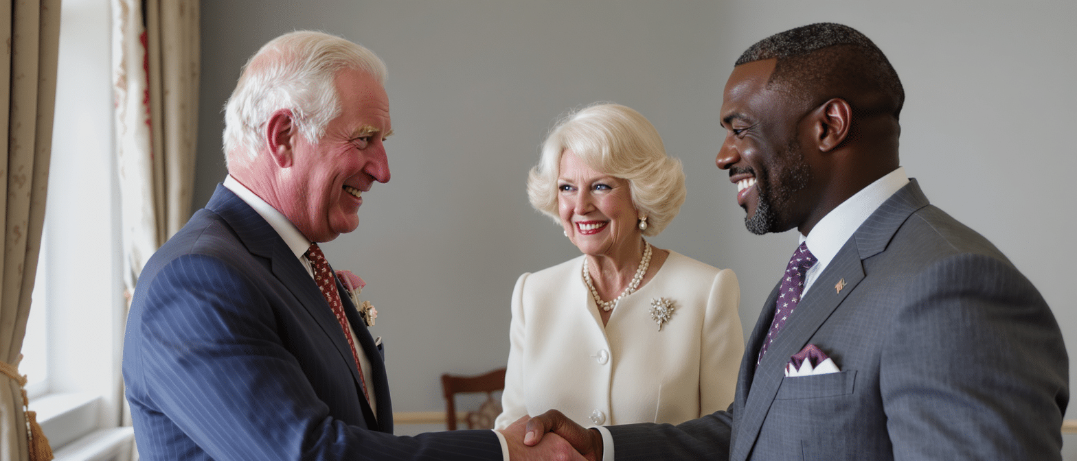 Charles III et Camilla rayonnent lors d’une rencontre royale avec l’acteur Idris Elba