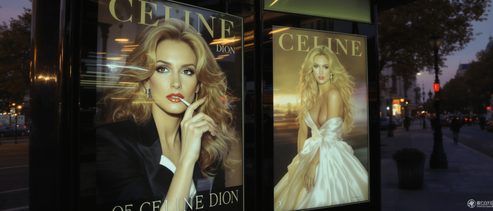 C&eacute;line Dion fait sensation : retour glamour en smoking &eacute;l&eacute;gant et robe de gala sur les affiches de sa tourn&eacute;e