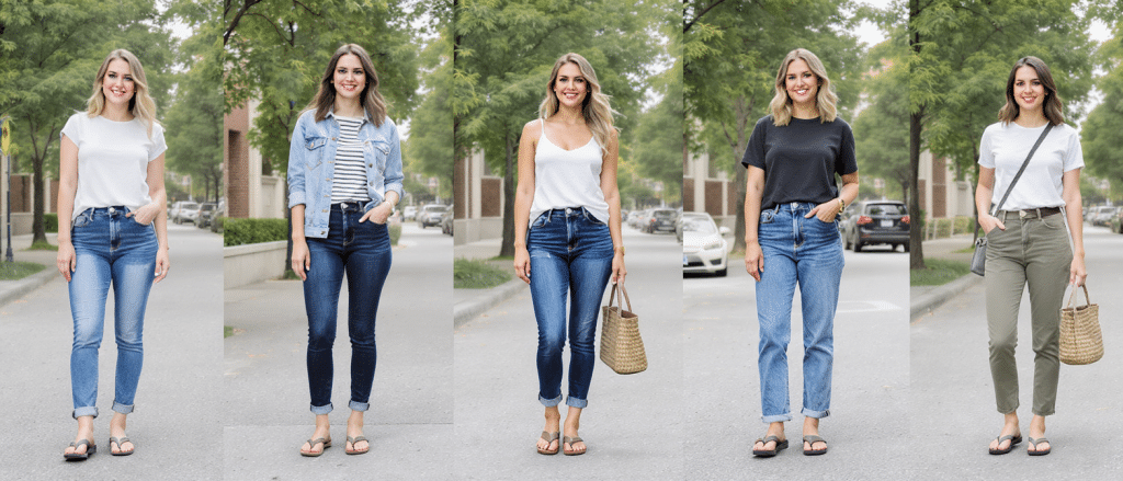 Cinque styles chics pour sublimer le combo jean et tongs cet &eacute;t&eacute;