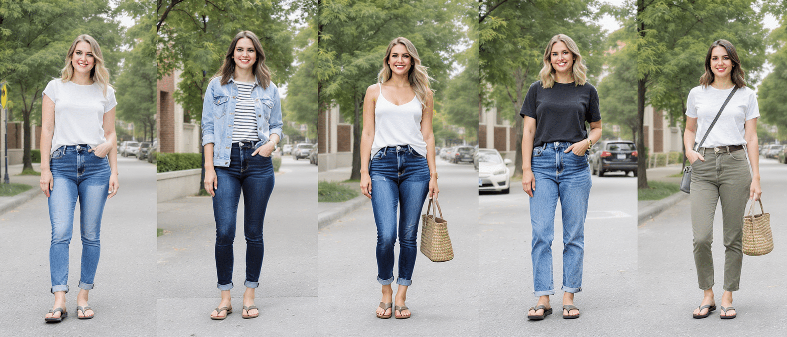 découvrez cinq styles chics pour sublimer votre look jean et tongs cet été, alliant confort et élégance pour des tenues estivales tendance.